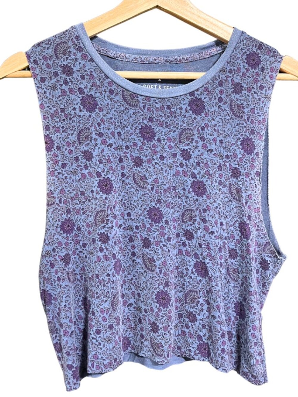 American Eagle Soft & Sexy Blue Purple Floral Paisley Boho Cropped Tank Top – XS